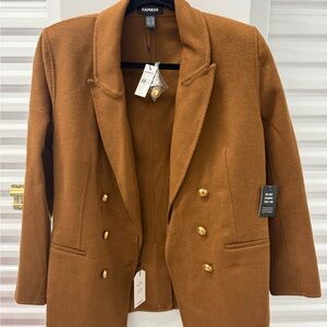 Express Women's Brown Double-Breasted Wool Blend Coat Blazer